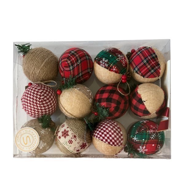 NEW Christmas Burlap Farmhouse Christmas Ornaments NWT‎ 12 pcs - Picture 9 of 10